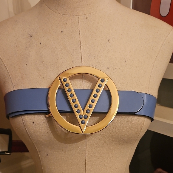 Valentino By Mario Valentino Accessories - Valentino By Mario Valentino Blue Belt with Gold Buckle